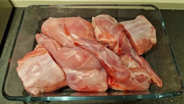 Kanin skåret i stykker til stuffat tal-fenek